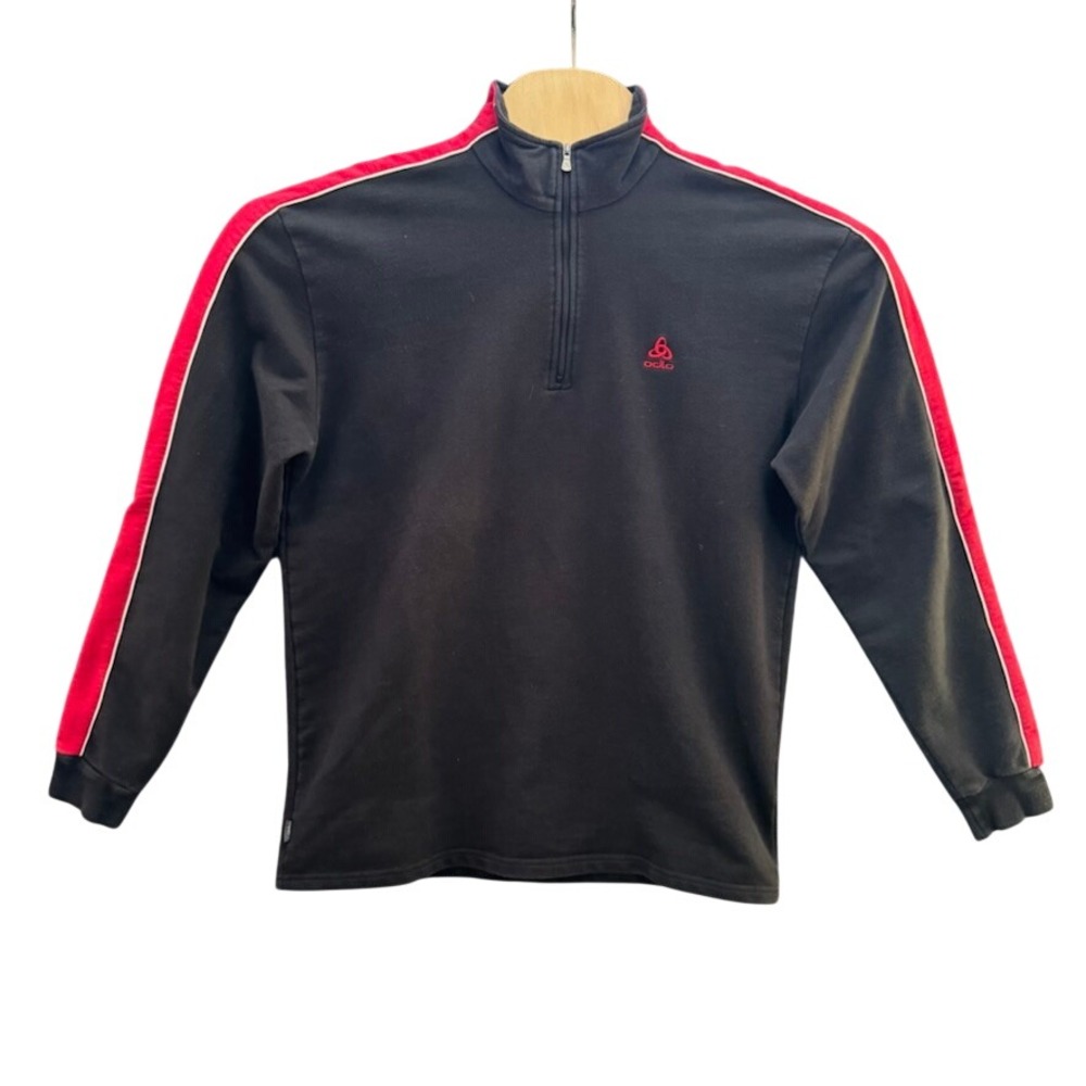 Odlo Mens Quarter Zip Pullover Black Red Stripe Long Sleeve Sweatshirt Large